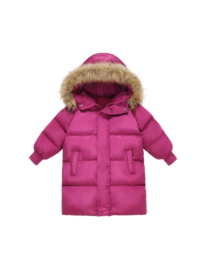 Cotton-padded Jacket For Men And Women, Mid-length, Thickened Winter Fur Collar Hooded Coat, Autumn And Winter New Children's Clothing