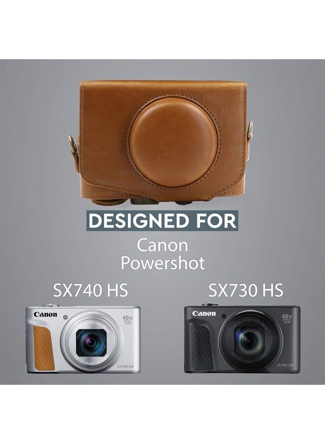 MegaGear MG1175 Canon PowerShot SX740 HS, SX730 HS Ever Ready Leather Camera Case with Strap - Light Brown - Image 3