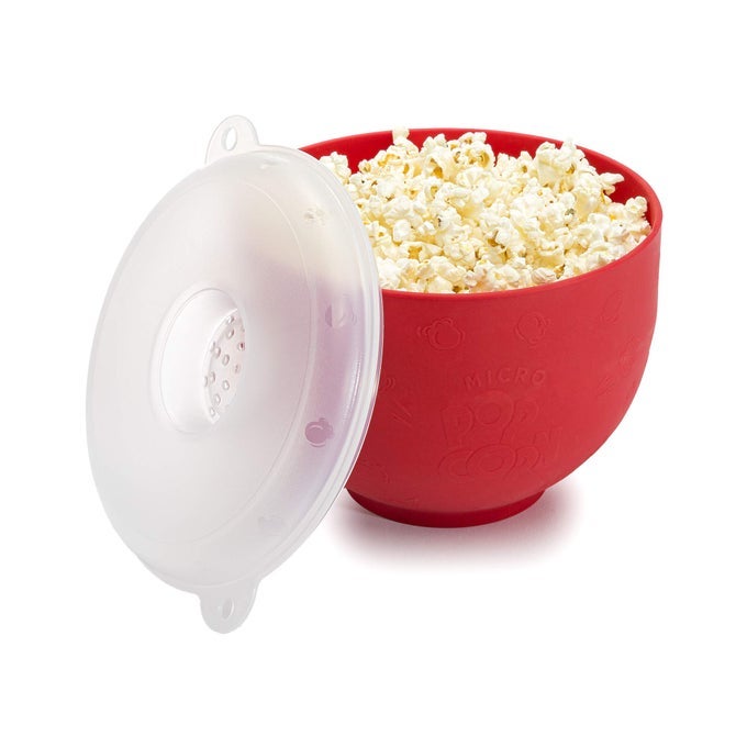 SILICONE POPCORN POPPER COLLAPSIBLE HOT AIR MICROWAVABLE POPCORN MAKER BOWL MADE WITHOUT BPA RED