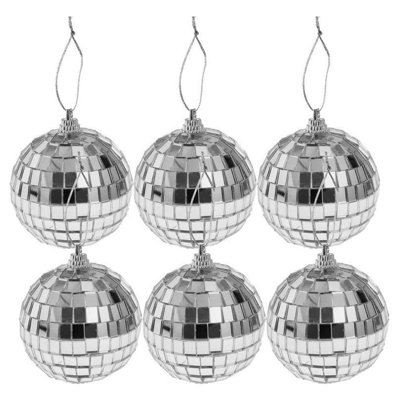 Sri Sai Tradelink Decoration Glass Round Mirror Disco Ball Hanging Mirror Ball Ornament Used for Decoration for Home Christmas Diwali Silver 5Cm Pack of 6 Balls  - Image 1