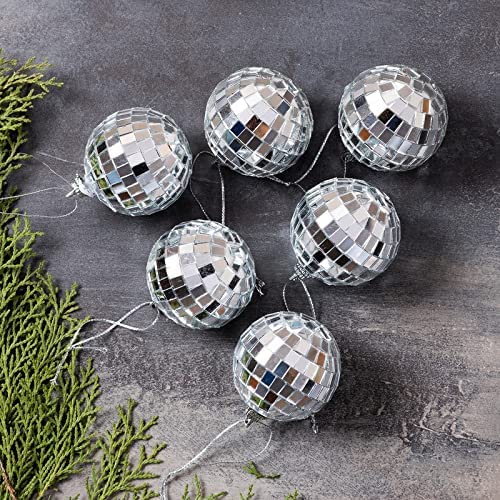 Sri Sai Tradelink Decoration Glass Round Mirror Disco Ball Hanging Mirror Ball Ornament Used for Decoration for Home Christmas Diwali Silver 5Cm Pack of 6 Balls  - Image 2