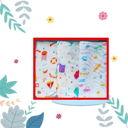 BUMSIES Swaddle for Babies -100% Muslin Cotton Soft 2-Layer Swaddle/Blanket/Multipurpose Wrap for New Born Baby Girl & Boy | Perfect for Gifting | 90X90 cm, 0-6 Months, Set of 3 - Image 1