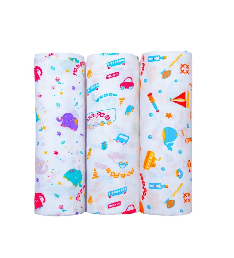 BUMSIES Swaddle for Babies -100% Muslin Cotton Soft 2-Layer Swaddle/Blanket/Multipurpose Wrap for New Born Baby Girl & Boy | Perfect for Gifting | 90X90 cm, 0-6 Months, Set of 3 - Image 4