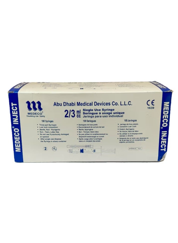 SKYLINE Medeco Single Use Syringe - 23G X 1inch 2/3ml 100PCS - Image 2