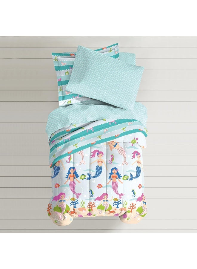 Dream Factory Easy-Wash Super Soft Microfiber Comforter Bedding, Polyester, Light Blue Mermaid Dreams, Full - Image 4