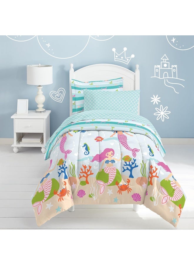 Dream Factory Easy-Wash Super Soft Microfiber Comforter Bedding, Polyester, Light Blue Mermaid Dreams, Full - Image 2