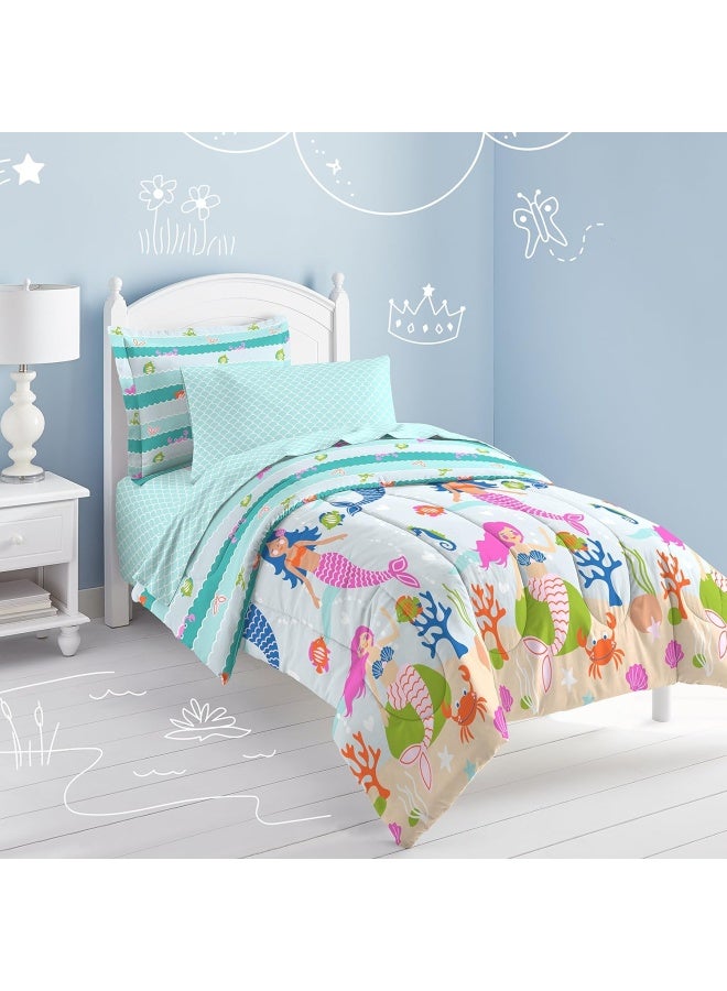 Dream Factory Easy-Wash Super Soft Microfiber Comforter Bedding, Polyester, Light Blue Mermaid Dreams, Full - Image 3