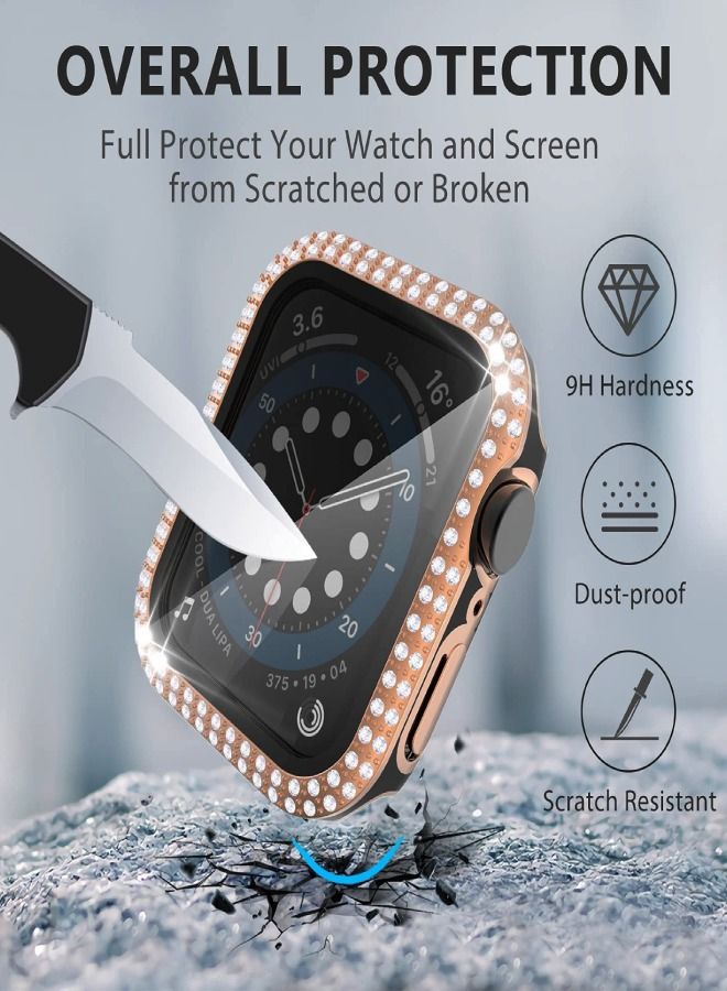 CAVIAR Smartwatch Luxury Anti Shock Screen Protector Cover Case Sensitive Touch Tempered Glass Screen Protector With Two Tone Color Double Row Glitter Crystal Diamonds Apple Watch SE 44mm Rose Gold / Black - Image 5