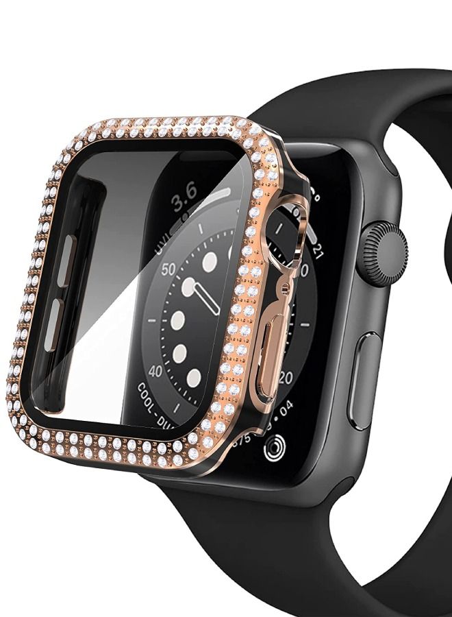 CAVIAR Smartwatch Luxury Anti Shock Screen Protector Cover Case Sensitive Touch Tempered Glass Screen Protector With Two Tone Color Double Row Glitter Crystal Diamonds Apple Watch SE 44mm Rose Gold / Black - Image 1