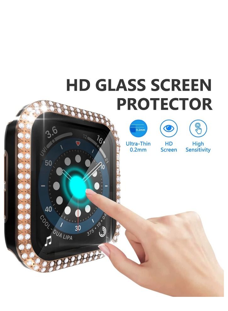 CAVIAR Smartwatch Luxury Anti Shock Screen Protector Cover Case Sensitive Touch Tempered Glass Screen Protector With Two Tone Color Double Row Glitter Crystal Diamonds Apple Watch SE 44mm Rose Gold / Black - Image 4