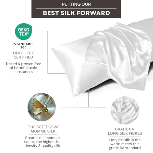 Furbo Mulberry Silk Pillowcase- Pure Mulberry Silk Pillow Cover for Hair and Skin, Anti Acne, Luxury, White (Pack of 1) - Image 3