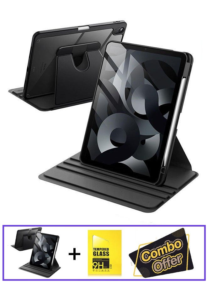 DUSALA 2 in 1 Rotating Case for iPad Air 11-Inch M3/M2 (2025/2024), iPad Air 5/4 (2022/2020 5th/4th Generation 10.9-Inch) with Pencil Holder,360 Degree Rotation Protective Stand Slim Cover Clear Back, Auto Wake/Sleep (iPad Air) With Tempered Glass - Image 2