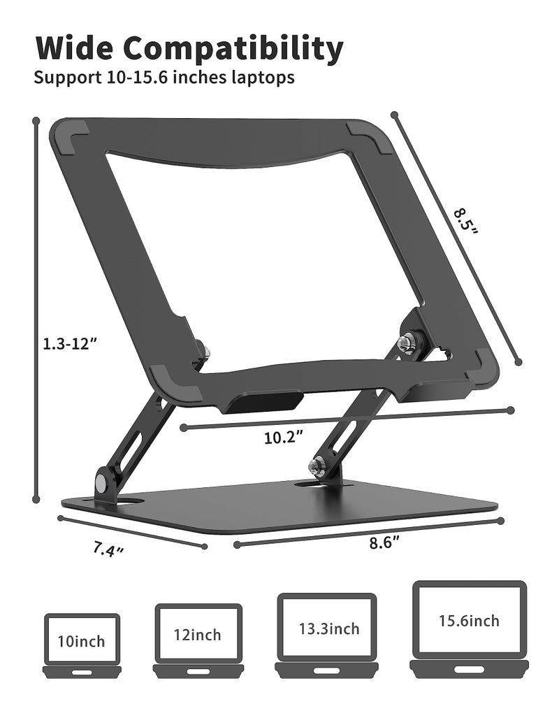 SOUNDANCE Laptop Stand for Desk, Portable Adjustable Laptop Riser, Ergonomic Design Computer Holder, Metal Laptop Mount Elevator Compatible with 10 to 15.6 Inches PC Computer, Black - Image 4