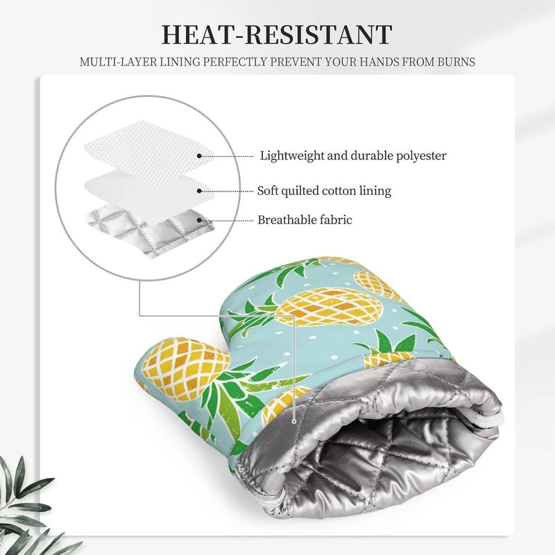 Echoserein Tropical Pineapple Pineapples Oven Mitts and Pot Holders Sets of 4 Heat Resistant Silicone Oven Mittens and Potholders Gloves Hot Pads for Kitchen Cooking Baking Grilling BBQ Chef - Image 3