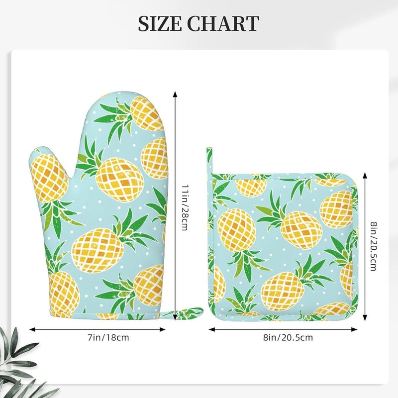 Echoserein Tropical Pineapple Pineapples Oven Mitts and Pot Holders Sets of 4 Heat Resistant Silicone Oven Mittens and Potholders Gloves Hot Pads for Kitchen Cooking Baking Grilling BBQ Chef - Image 2