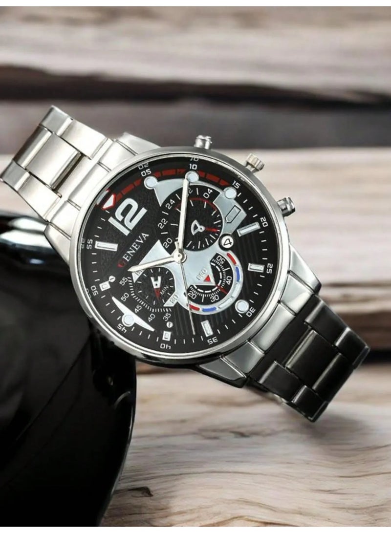 جنيفا ساعات رجاليه كوارتز مجموعه من 5 قطع ساعات  فاخره و متنوعه بتصميم سوار مصنوع من الستانلس ستيل عالي الجودة لمتانة طويلة مناسب لتقديمه كهدية فاخره لمن تحب - Image 4