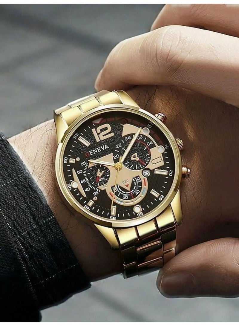 جنيفا ساعات رجاليه كوارتز مجموعه من 5 قطع ساعات  فاخره و متنوعه بتصميم سوار مصنوع من الستانلس ستيل عالي الجودة لمتانة طويلة مناسب لتقديمه كهدية فاخره لمن تحب - Image 3