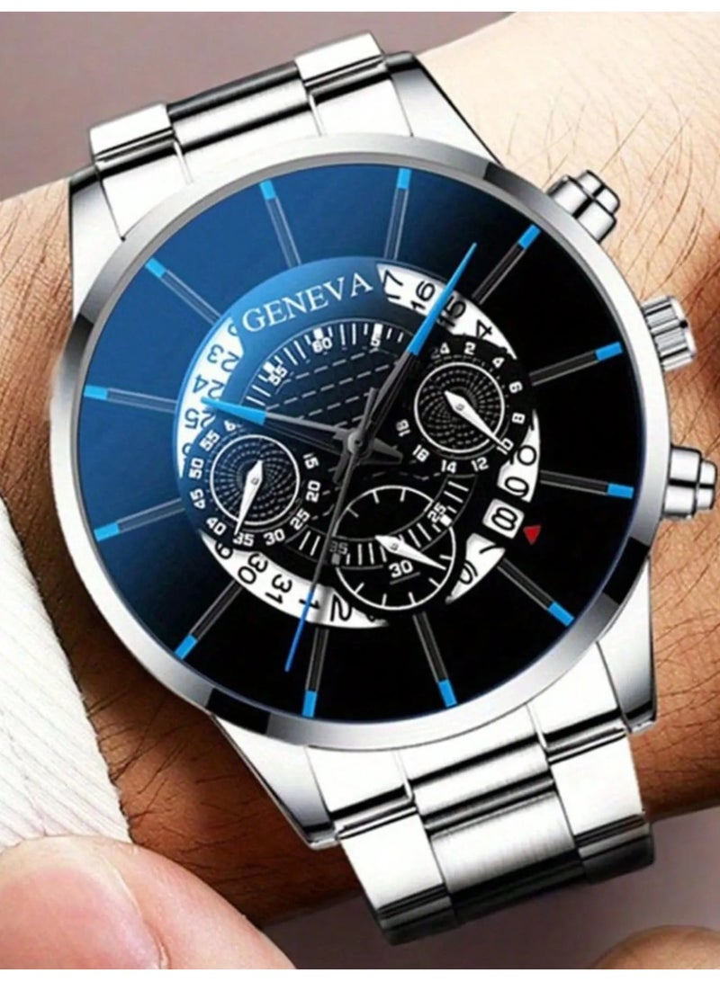 جنيفا ساعات رجاليه كوارتز مجموعه من 5 قطع ساعات  فاخره و متنوعه بتصميم سوار مصنوع من الستانلس ستيل عالي الجودة لمتانة طويلة مناسب لتقديمه كهدية فاخره لمن تحب - Image 5