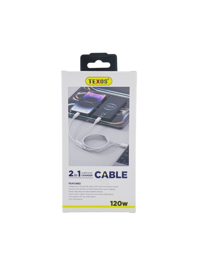 تيكسو TEXOS CL-43 120W 2-in-1 Super Fast Charger Cable for USB-C and Lightning Devices - Image 2