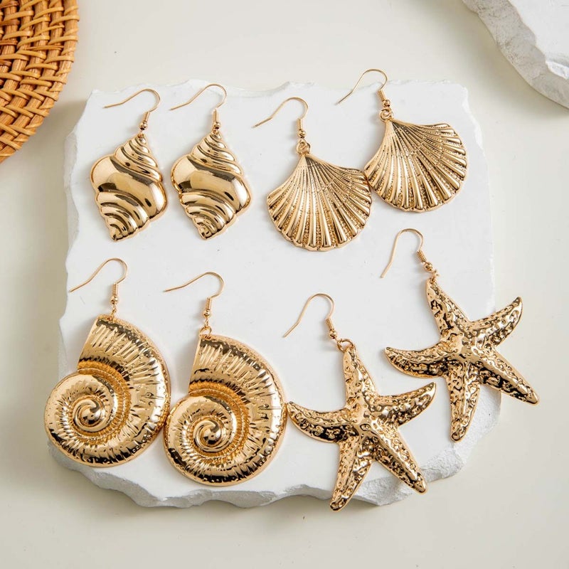 European and American cross-border shell jewelry summer seaside beach style vacation style simple fashion gold starfish earrings  earrings - Image 1