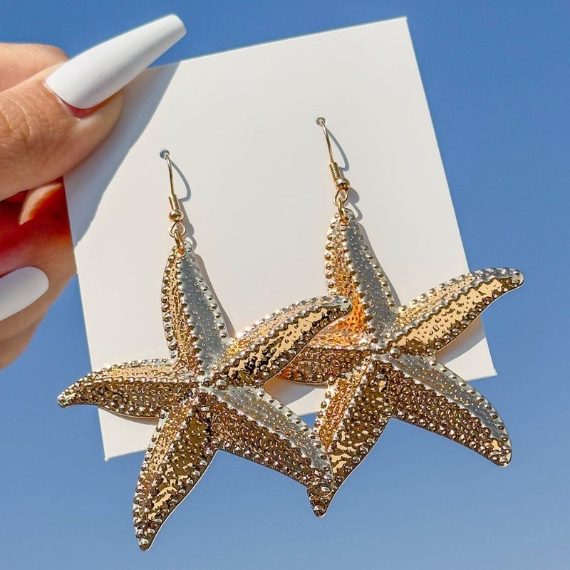 European and American cross-border shell jewelry summer seaside beach style vacation style simple fashion gold starfish earrings  earrings - Image 3
