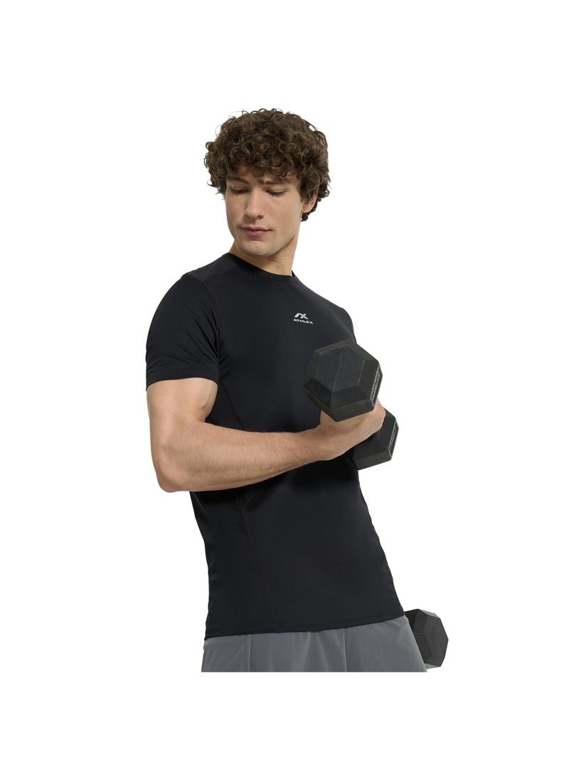 Athlex Men’s FLEX PRO Training T-Shirt Black EU 46 – Compression Fit, ATCOMPRESSION Tech, Anti-Odor, Quick-Dry Fabric & Mesh Ventilation Panels - Image 1