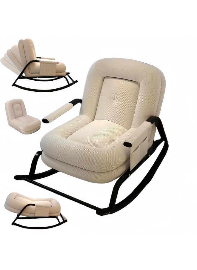 LOKIPA Upholstered Rocking Chair with Adjustable Backrest,Rocker Chair with Footrest Detachable Padded Cushion Metal Frame,Lazy Sofa Chair Floor Chair Corduroy Reclining Lounge Chair for Bedroom  - Image 1