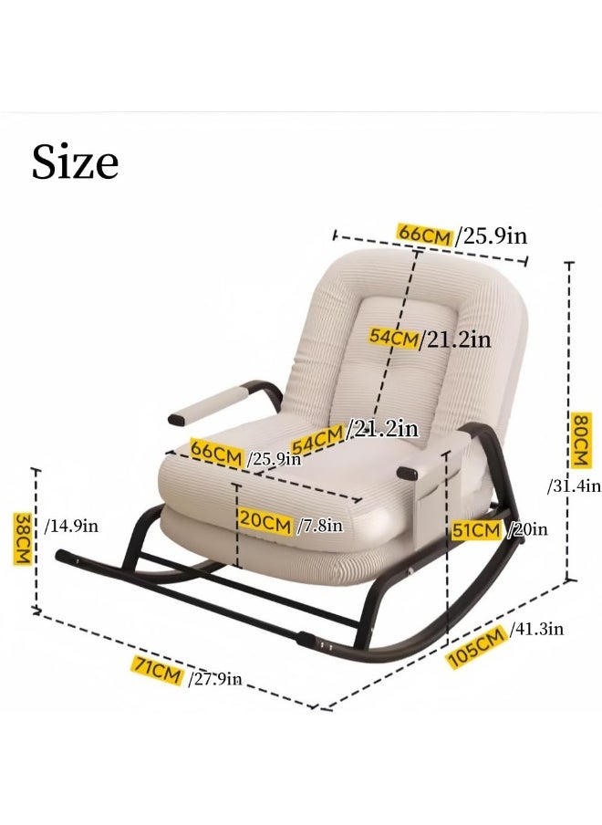 LOKIPA Upholstered Rocking Chair with Adjustable Backrest,Rocker Chair with Footrest Detachable Padded Cushion Metal Frame,Lazy Sofa Chair Floor Chair Corduroy Reclining Lounge Chair for Bedroom  - Image 2