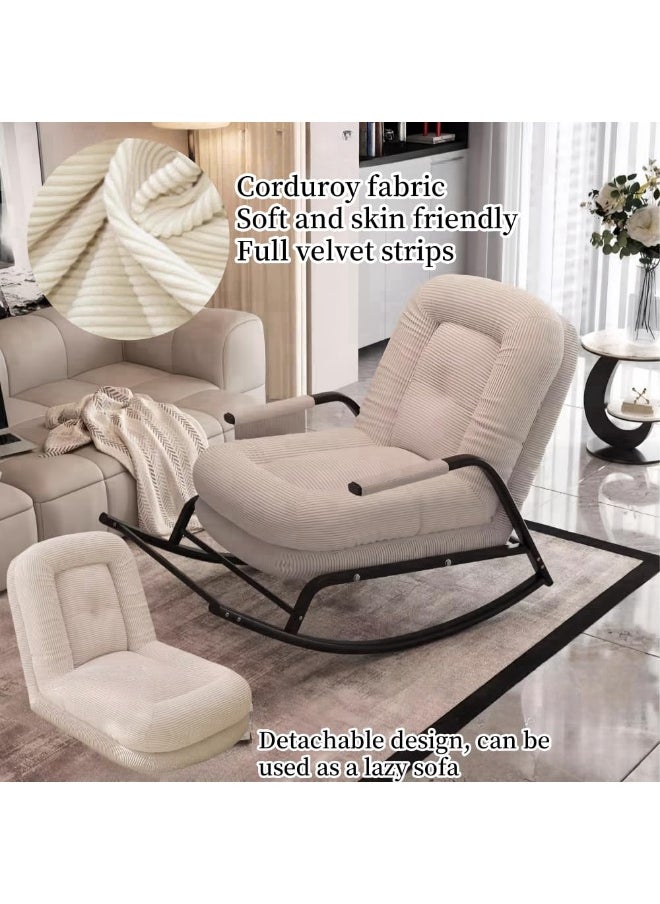 LOKIPA Upholstered Rocking Chair with Adjustable Backrest,Rocker Chair with Footrest Detachable Padded Cushion Metal Frame,Lazy Sofa Chair Floor Chair Corduroy Reclining Lounge Chair for Bedroom  - Image 5