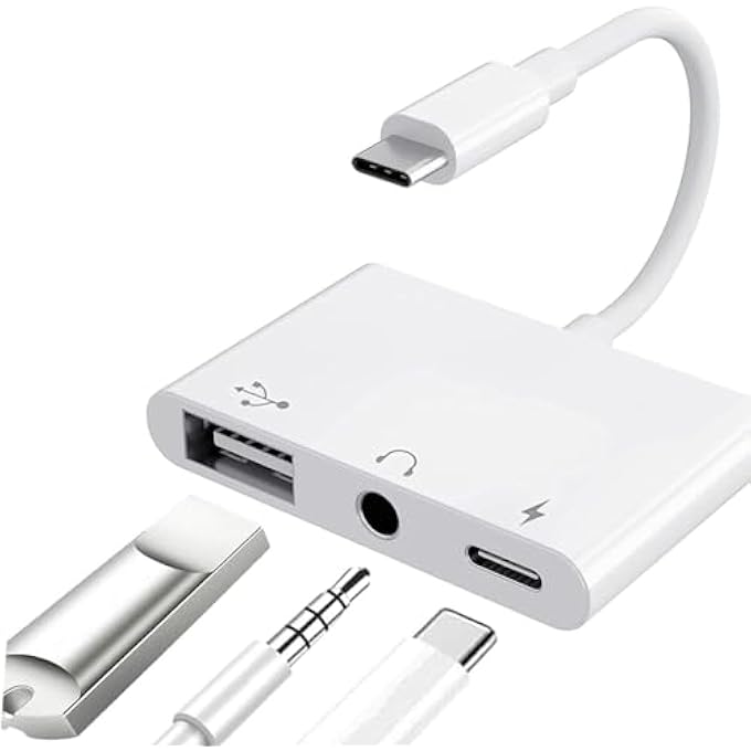 rayihni USB C TO USB ADAPTER FOR MACBOOK, 3-IN-1 USB C TO USB-A OTG SPLITTER WITH 3.5MM AUDIO JACK AND PD FAST CHARGING PORT COMPATIBLE WITH IPHONE 15, IPAD PRO, SAMSUNG GALAXY S23 - Image 1