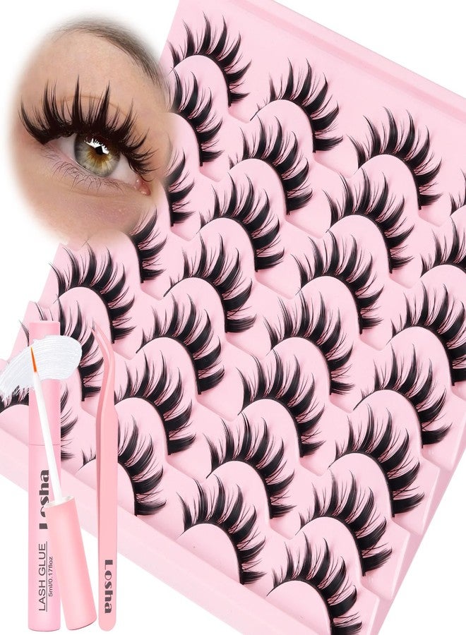 Losha Lashes Spiky Manga Lashes 14 Pairs Anime False Eyelashes 8D Wispy Eye Lashes Kit with Lash Glue and Lash Tweezers Natural Soft Fake Eyelashes (Cutes) - Image 1