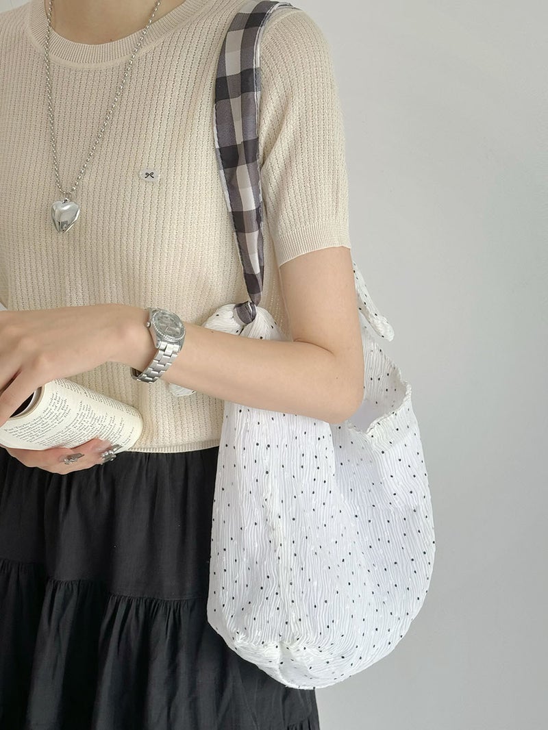 Korean Literary Style Dotted Cloth Bag, Cute Girl, Fresh Mesh Shoulder Bag, Versatile Lazy Crossbody Bag For Work Clothing - Image 4