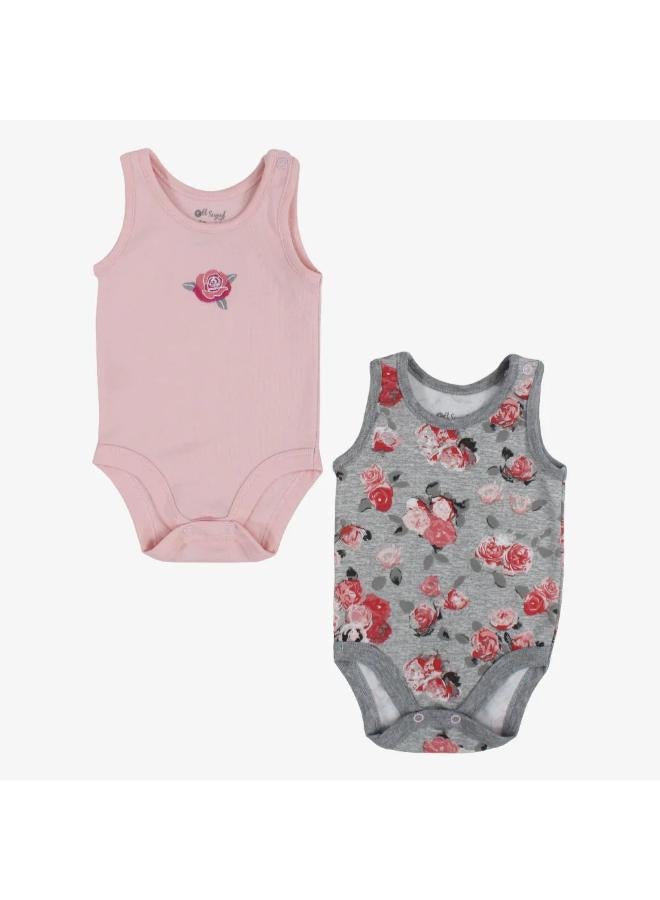 Pack of 2 - Baby Girls Cotton Bodysuits with Floral Print - Image 1