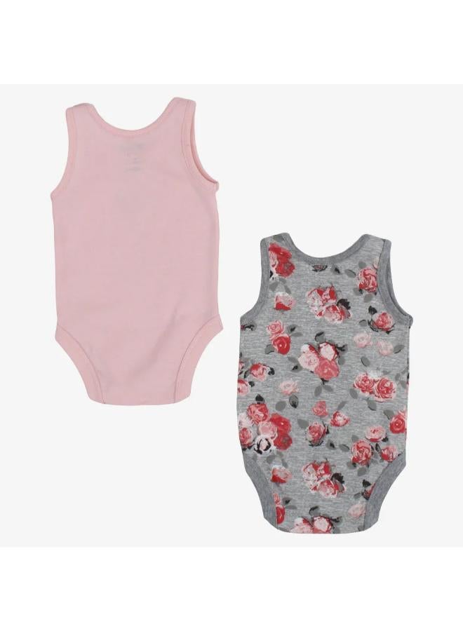 Pack of 2 - Baby Girls Cotton Bodysuits with Floral Print - Image 2