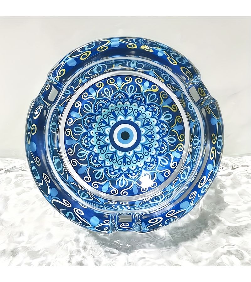 Green Blue Eyed Round Glass Ashtray 3.34 Inch Smoking Accessory Gift - Image 4