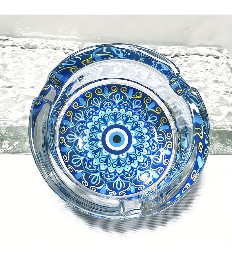 Green Blue Eyed Round Glass Ashtray 3.34 Inch Smoking Accessory Gift - Image 5
