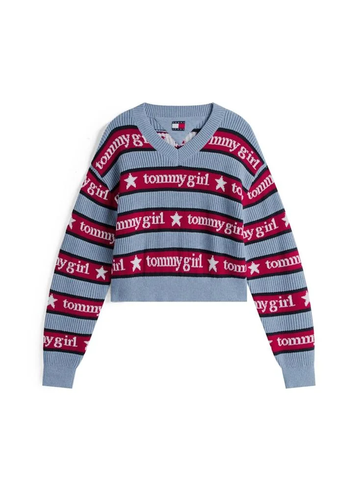TOMMY JEANS Tommy Girl Striped V-Neck Sweater