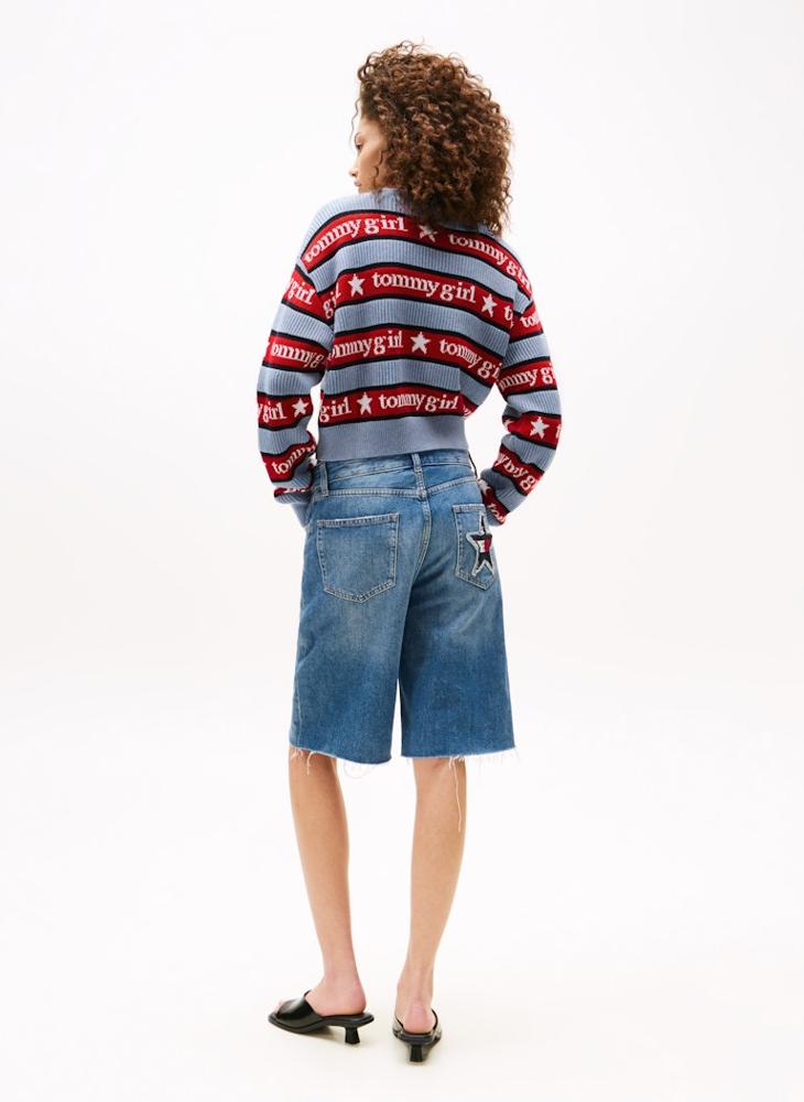 TOMMY JEANS Tommy Girl Striped V-Neck Sweater - Image 2