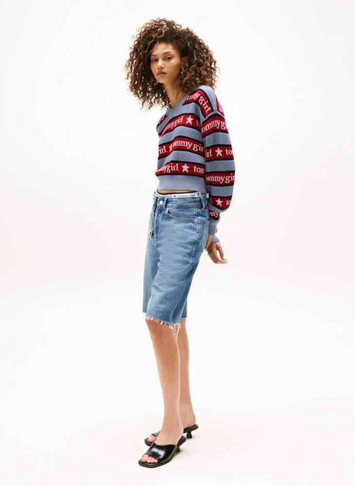 TOMMY JEANS Tommy Girl Striped V-Neck Sweater