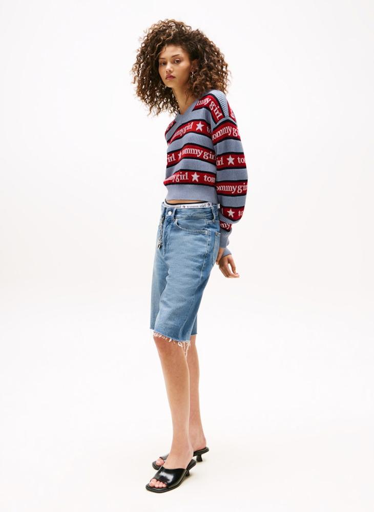 TOMMY JEANS Tommy Girl Striped V-Neck Sweater - Image 3