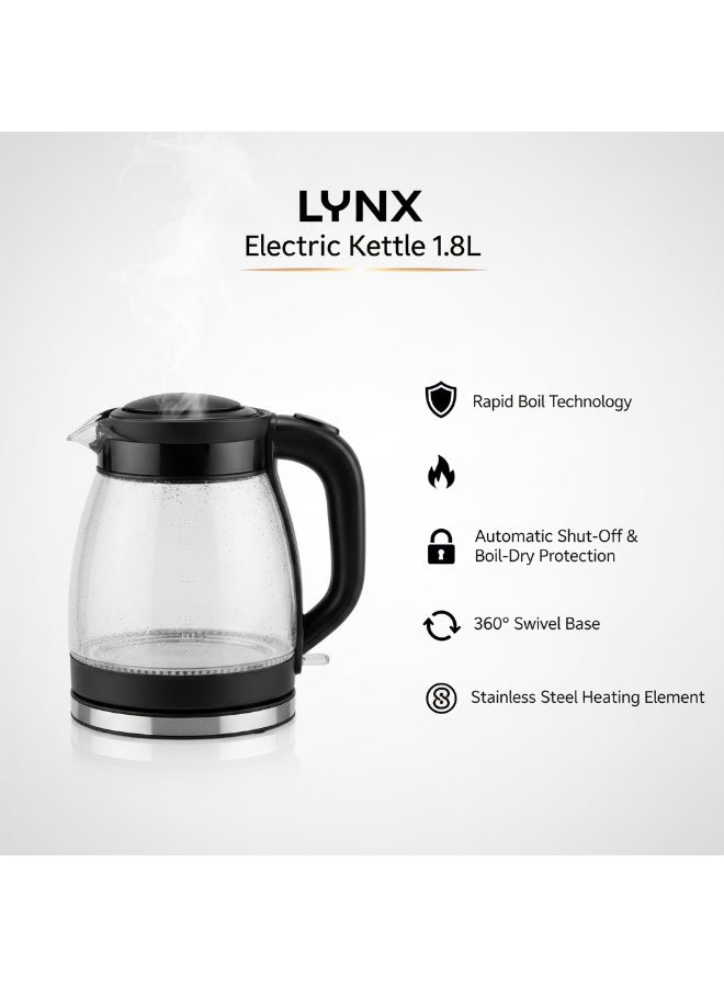 Lynx KT-2110 Electric Kettle 1.8L Stainless Steel 1500W Fast Boiling Kettle with Auto Shut Off Boil Dry Protection Concealed Heating Element Smooth Pour Rotating Base Easy Clean - Image 3
