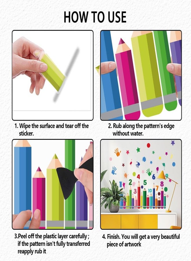 SUPERDANT Colorful Pencil Wall Stickers Numbers Wall Decor Nursery Large Wall Art Handprints DIY Vinyl Murals Peel and Stick Wall Decoration for Kids Room Playroom Classrooms Nursery Wall Decor - Image 3