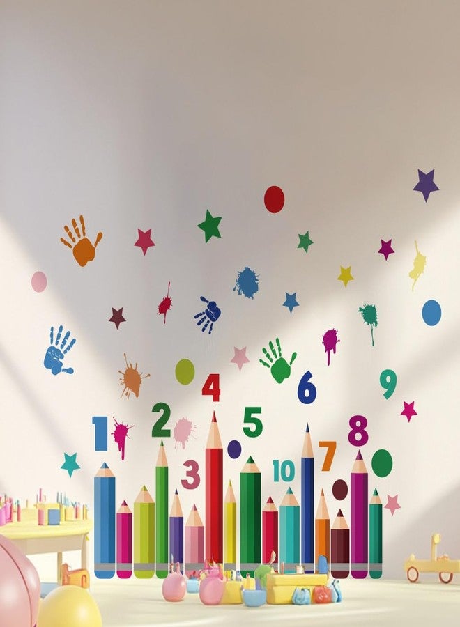 SUPERDANT Colorful Pencil Wall Stickers Numbers Wall Decor Nursery Large Wall Art Handprints DIY Vinyl Murals Peel and Stick Wall Decoration for Kids Room Playroom Classrooms Nursery Wall Decor - Image 5
