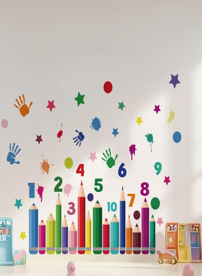 SUPERDANT Colorful Pencil Wall Stickers Numbers Wall Decor Nursery Large Wall Art Handprints DIY Vinyl Murals Peel and Stick Wall Decoration for Kids Room Playroom Classrooms Nursery Wall Decor - Image 1