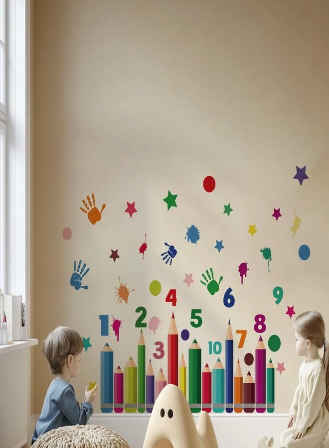 SUPERDANT Colorful Pencil Wall Stickers Numbers Wall Decor Nursery Large Wall Art Handprints DIY Vinyl Murals Peel and Stick Wall Decoration for Kids Room Playroom Classrooms Nursery Wall Decor - Image 4