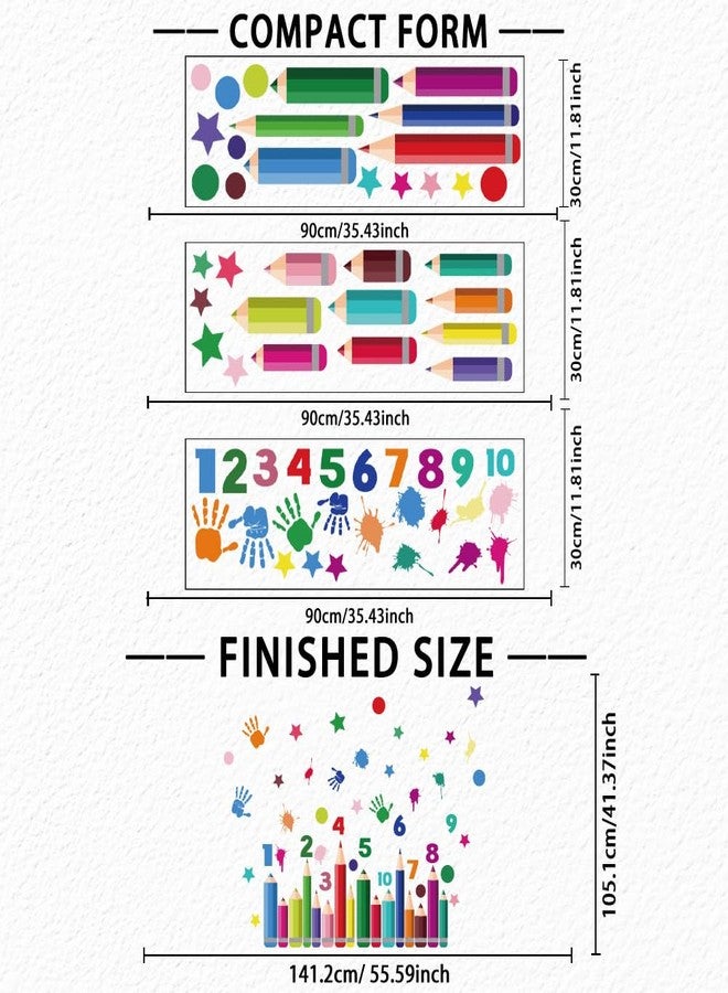 SUPERDANT Colorful Pencil Wall Stickers Numbers Wall Decor Nursery Large Wall Art Handprints DIY Vinyl Murals Peel and Stick Wall Decoration for Kids Room Playroom Classrooms Nursery Wall Decor - Image 2
