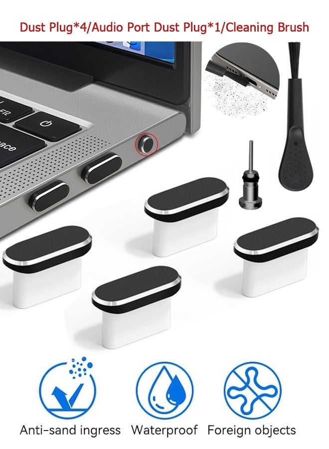 Wffo 6 Pack USB C Dust Plug - 3.5mm Headphone Dust Plug - Type C Anti Dust Plug Cover Charging Port Protector Cap with Cleaning Brush - for iPhone 15/16 Series, Samsung Galaxy S22/S21/S20, Note 20/10, All USB C Devices - Compatible with Mobiles and Laptops - Black - Image 1