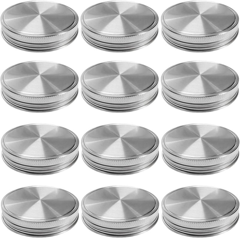 Vknic Stainless Steel Mason Jar Lids, Storage Caps with Silicone Seals for Regular Mouth Size Jars, Polished Surface, Reusable and Leak Proof, Pack of 12 (12-Pack Regular Mouth stainless steel) - Image 1