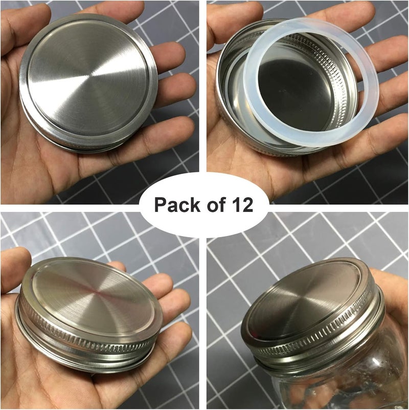 Vknic Stainless Steel Mason Jar Lids, Storage Caps with Silicone Seals for Regular Mouth Size Jars, Polished Surface, Reusable and Leak Proof, Pack of 12 (12-Pack Regular Mouth stainless steel) - Image 5