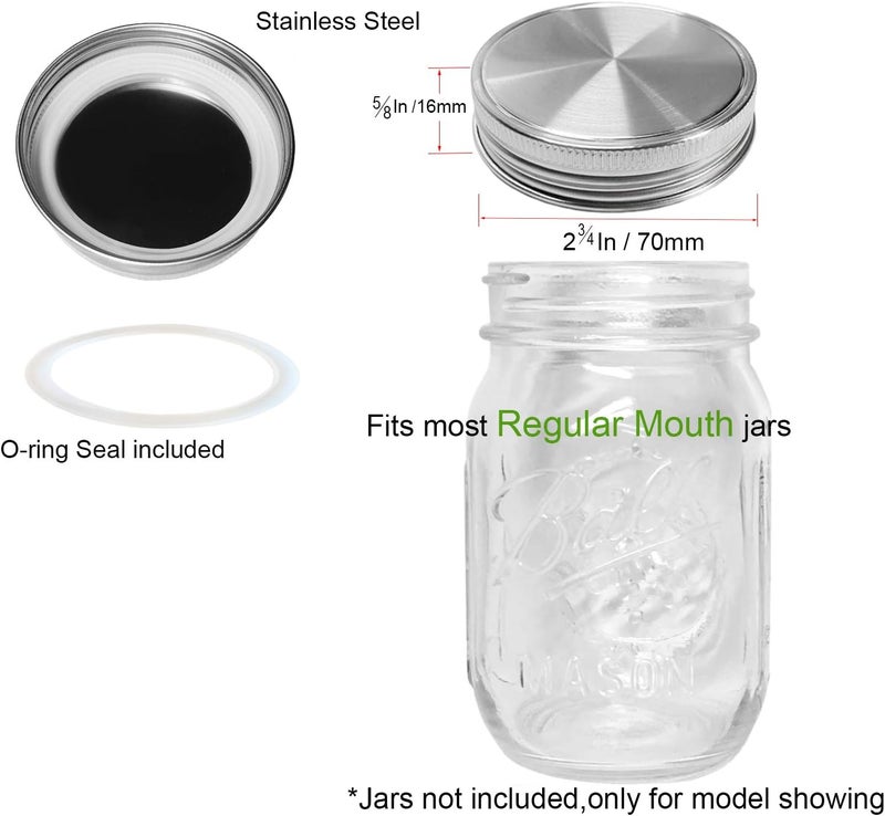 Vknic Stainless Steel Mason Jar Lids, Storage Caps with Silicone Seals for Regular Mouth Size Jars, Polished Surface, Reusable and Leak Proof, Pack of 12 (12-Pack Regular Mouth stainless steel) - Image 2